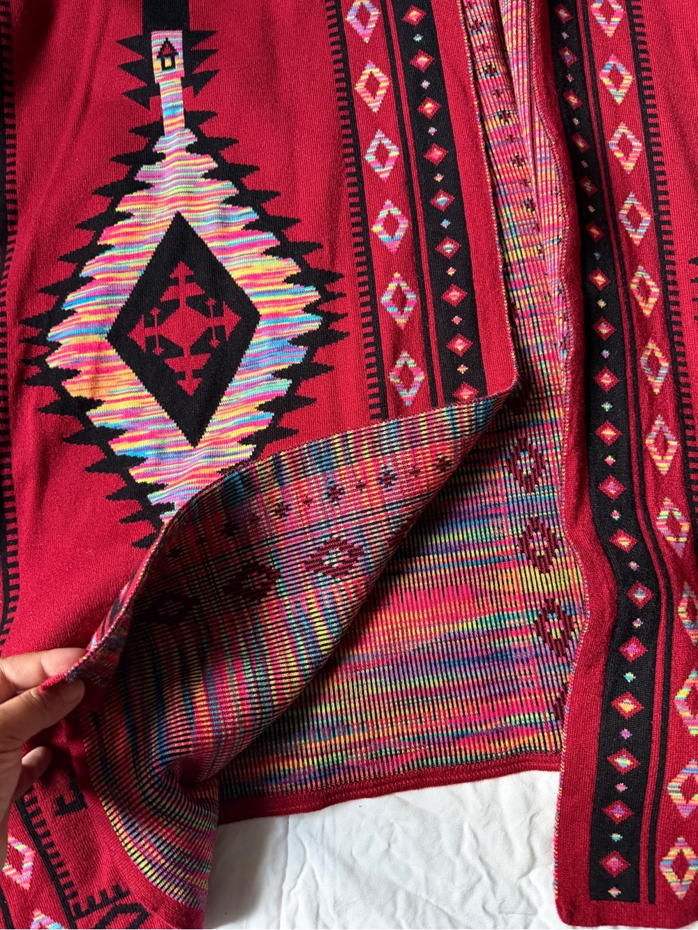 Red Aztec Patterned Open Front Cardigan - Picture 5 of 8